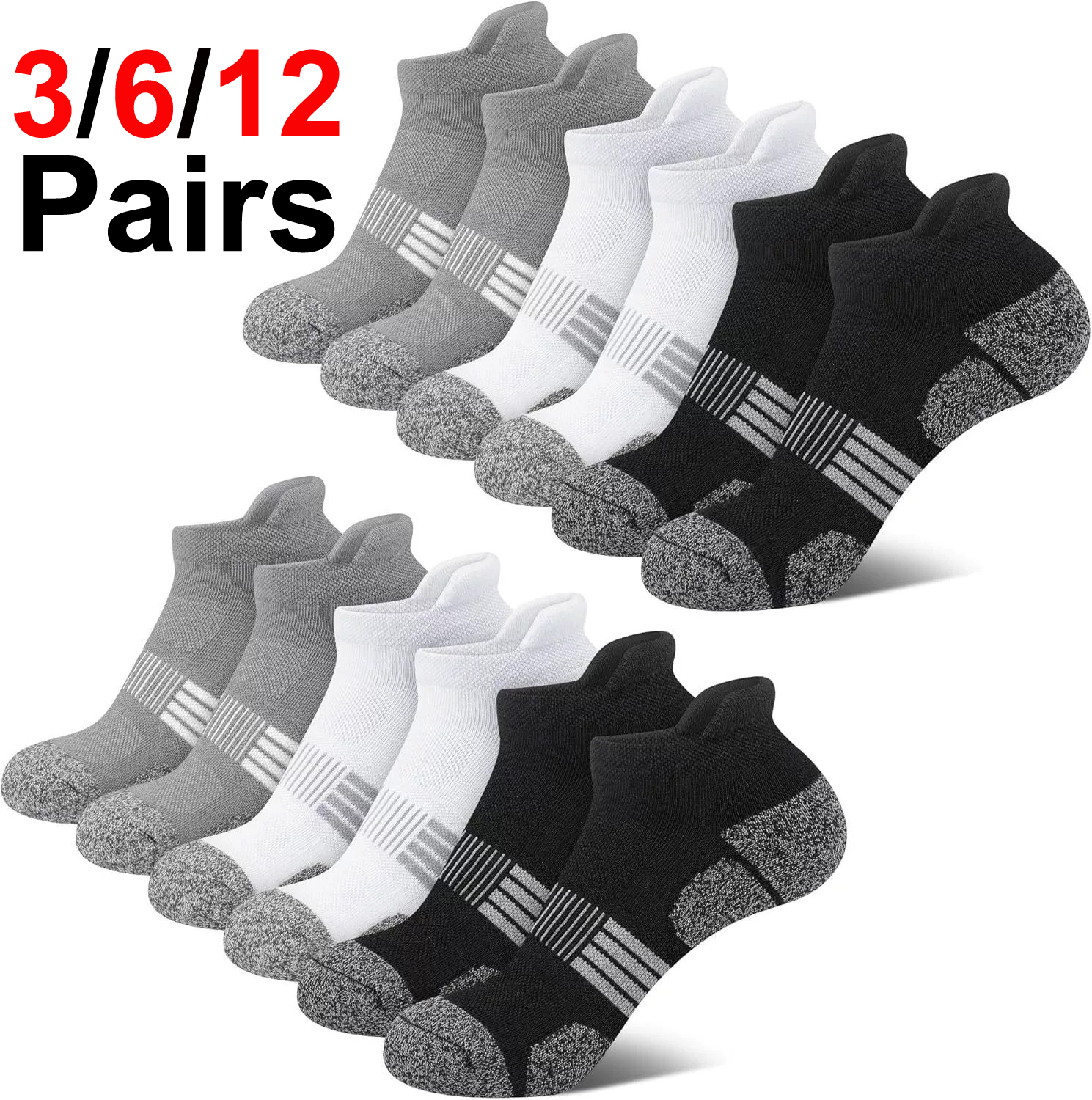 Ankle Sock Low Cut - Men's Ankle Socks 6/12 Pairs Black